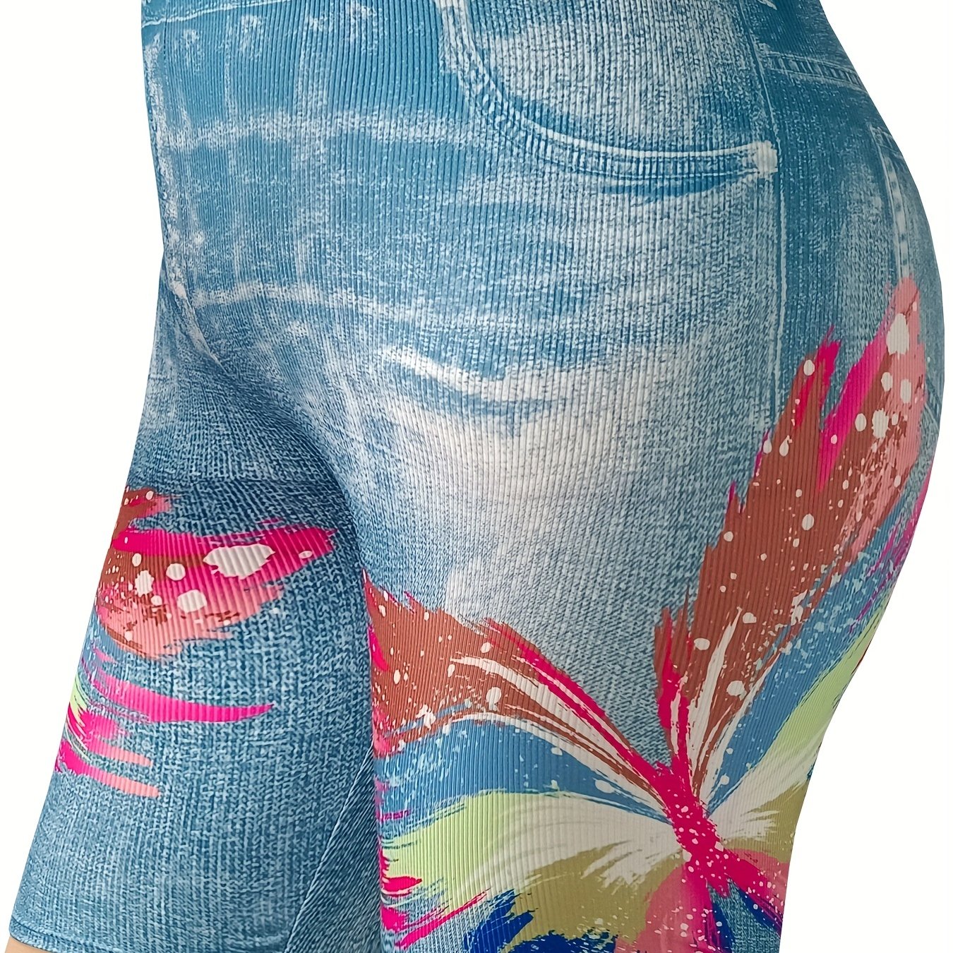 Women's Plus Denim & Painting Print High Rise Skinny Shorts