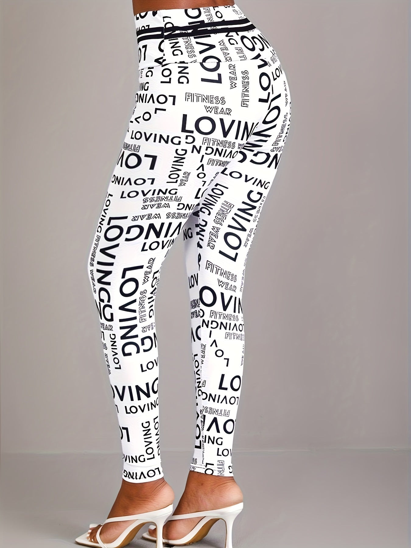 Letter Print Sports Leggings High Waist Yoga Running Tight Pants