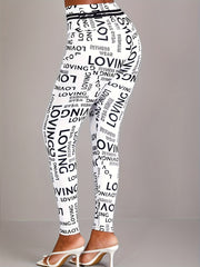 Letter Print Sports Leggings High Waist Yoga Running Tight Pants