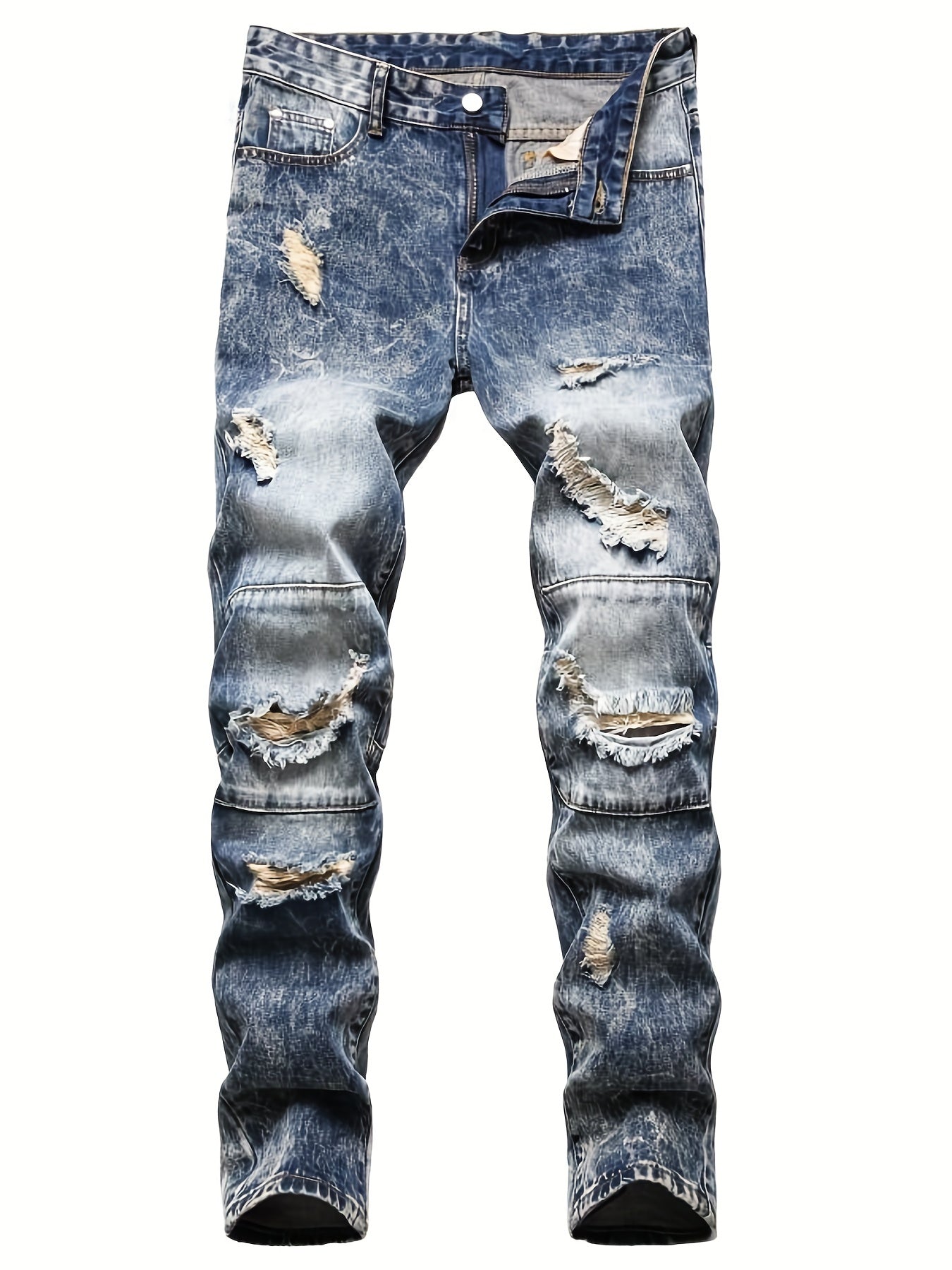 Men's Ripped Jeans Slim Fit Denim Trousers