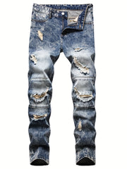 Men's Ripped Jeans Slim Fit Denim Trousers