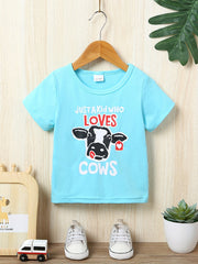 Baby Boys Cow Letter Print Short Sleeve Tee Top