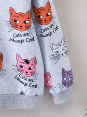 Girls Sweatshirt CATS ARE ALWAYS Print Long Sleeve Pullover Top