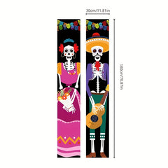 Halloween Skeleton Couple Home Porch Banner Outdoor Door Hanging