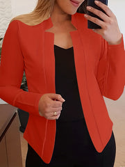Solid Open Front Blazer Long Sleeve Slim Work Office Outerwear Women's Clothing