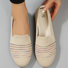 Women's Breathable Knit Flat Shoes Lightweight Slip On Shoes