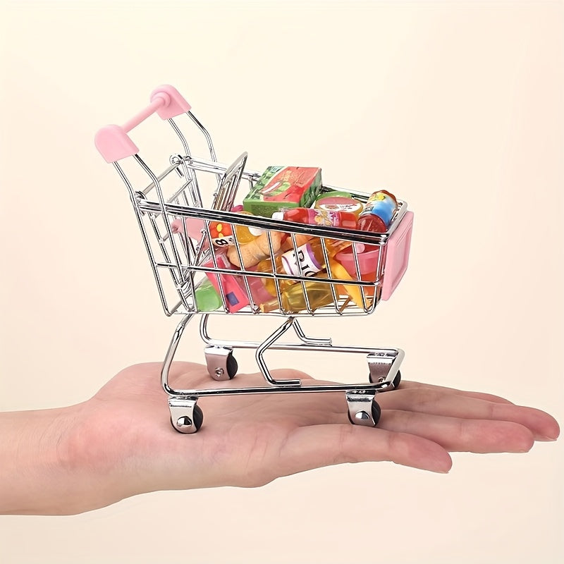Mini Supermarket Shopping Cart Handcart Model Food Play Role Push Cart