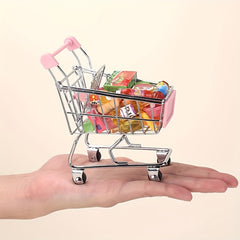 Mini Supermarket Shopping Cart Handcart Model Food Play Role Push Cart