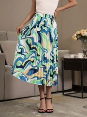Graphic Print Pleated Skirts High Waist Versatile Skirts Women's Clothing