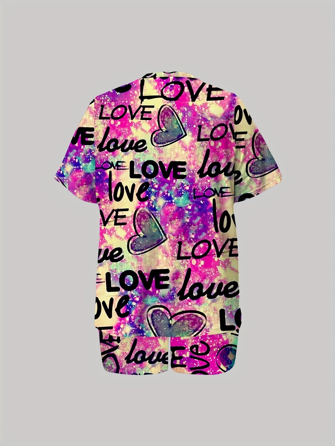 Tie Dye & Letter Print Short Sleeve Top & Shorts Set