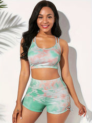 Tie Dye Bikini Set High Waist Lace Up Swimsuit