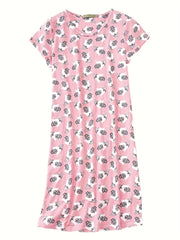 Starry Print Lounge Dress Short Sleeve Crew Neck Home Dress Women's Loungewear