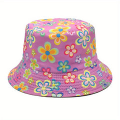Reversible Flower Print Bucket Hat Cartoon Sunscreen Basin Hat For Women