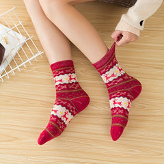 Elk Print Thickened Socks Warm Christmas Mid Tube Women's Stockings