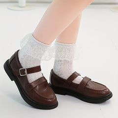 3 Pairs Children's Socks Breathable Girl Princess Lace Ruffled Bow Dance Socks