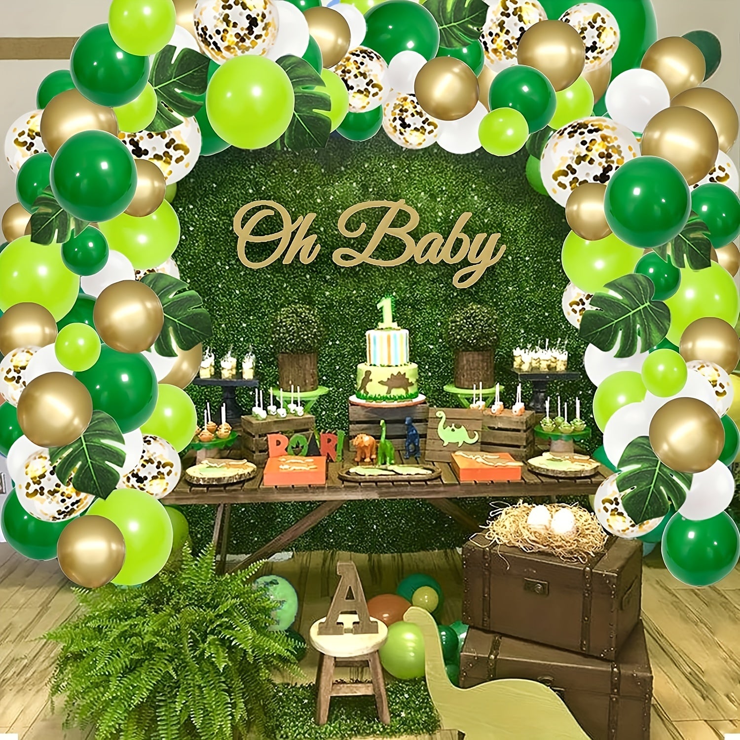 134pcs Jungle Balloons Garland Kit Dinosaur Party Decor