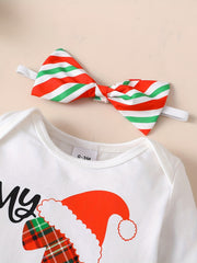 Baby Girls Christmas Romper Set Long Sleeve Letter Graphic Jumpsuit & Short Skir