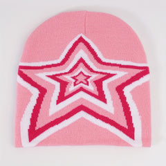Y2K Candy Star Jacquard Beanie Cap Warm Knit Hat