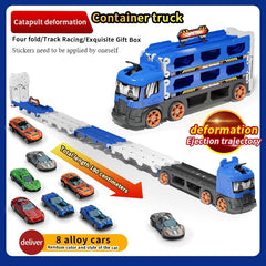 Deformation Ejection Track Car Alloy Storage Cargo Truck Toy for Kids
