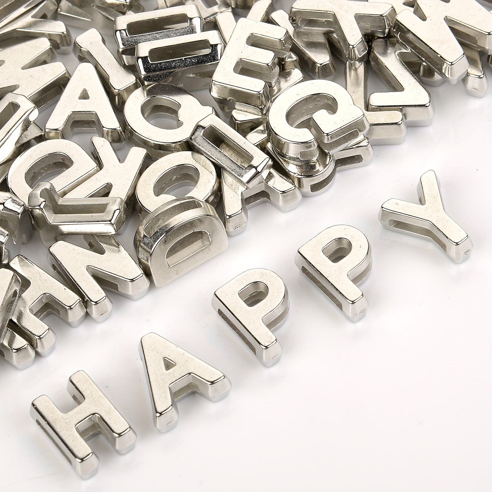 100pcs 9x12mm Silvery Metal Hollow Letter Beads DIY Bracelet Necklace Access