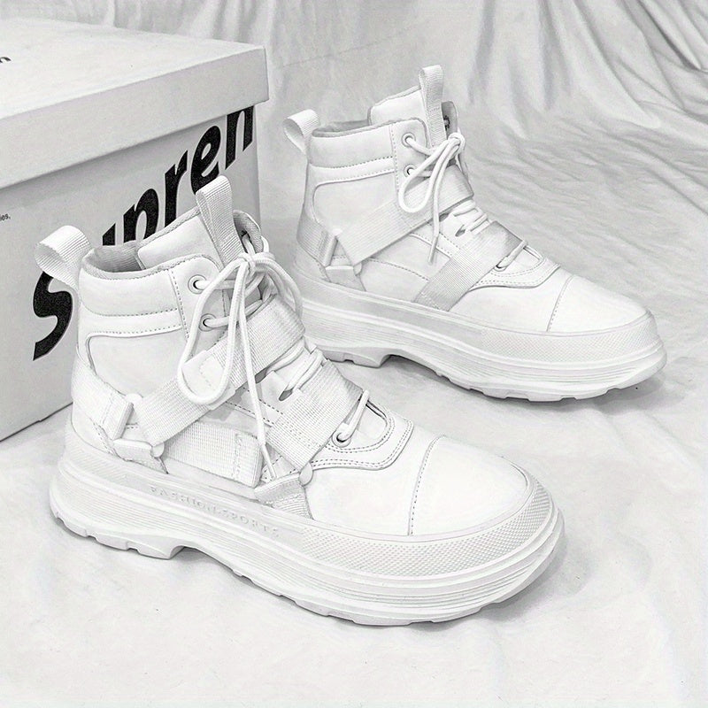 Men's Lace up Boots Casual Walking Shoes With Buckle