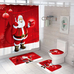 Santa Claus Christmas Bathroom Set with Shower Curtain and Rug