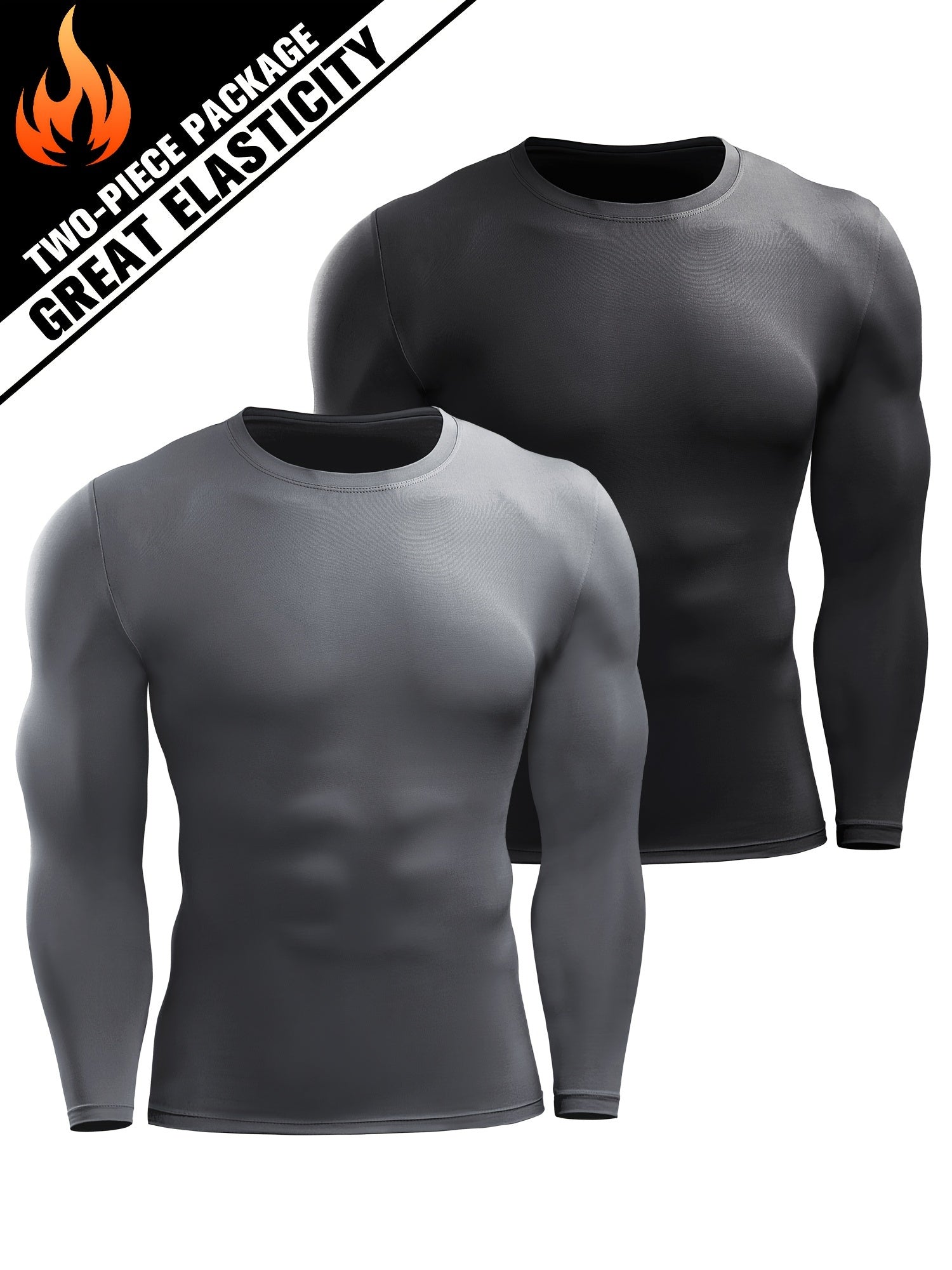 2 Pcs Men's Sports Compression T-shirt Stretch Warm Tee Fitness Outdoor Clothes