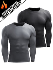 2 Pcs Men's Sports Compression T-shirt Stretch Warm Tee Fitness Outdoor Clothes