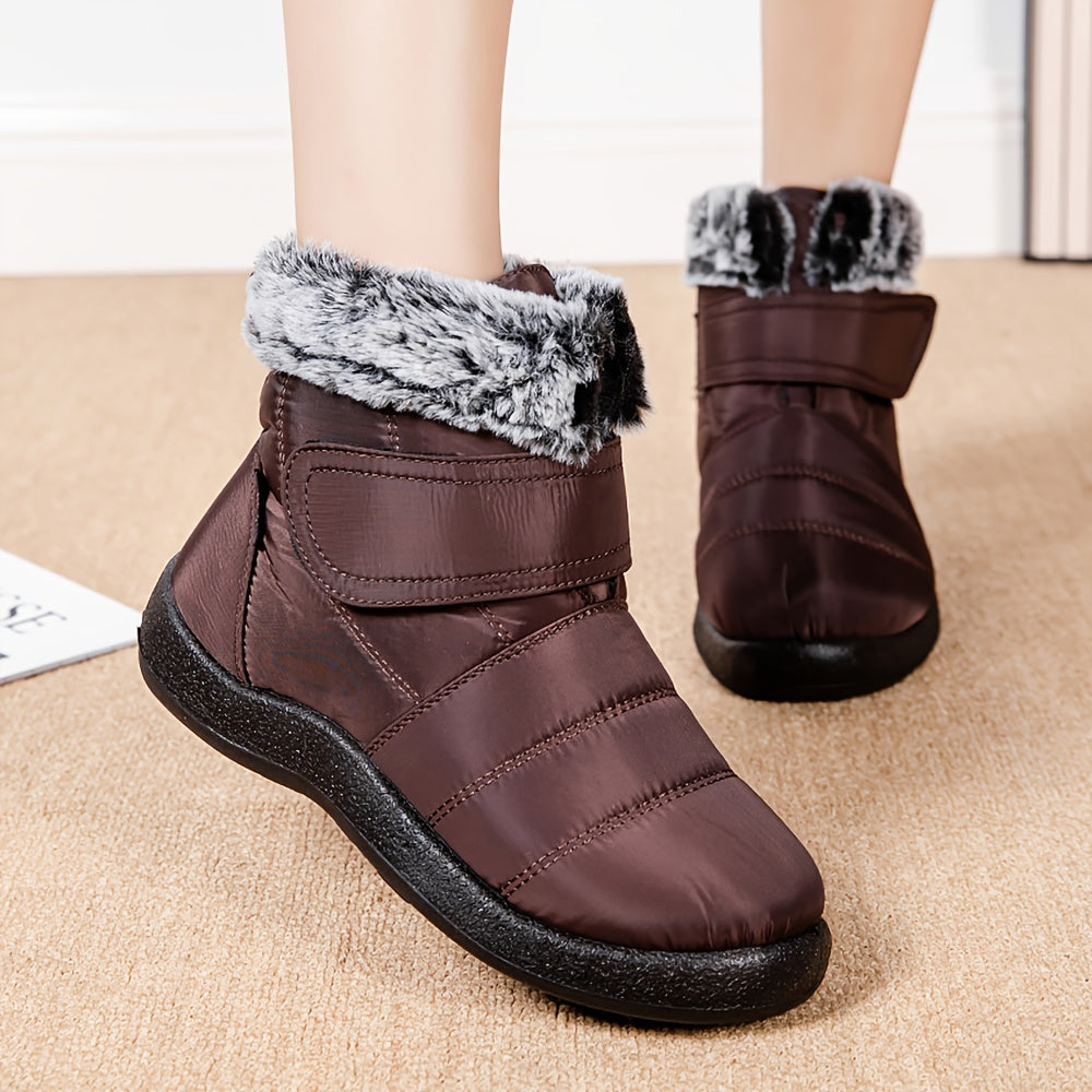 Waterproof Thermal Snow Boots Hook & Loop Furry Winter Ankle Boots