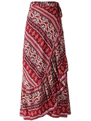 Tribal Ruffle Maxi Sarong Skirt for Women