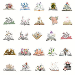 50pcs Books & Flower Stickers for Phone Laptop Refrigerator Skateboard