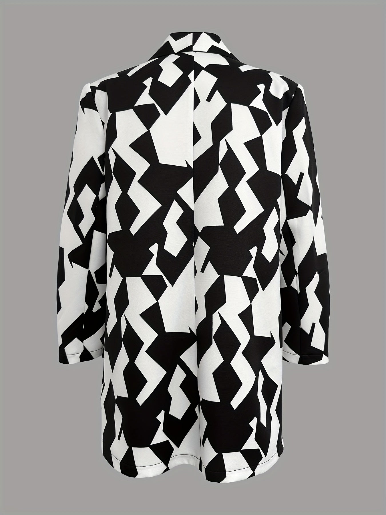 Geo Print Ruched Blazer Open Front Outerwear Women's Clothing
