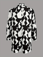 Geo Print Ruched Blazer Open Front Outerwear Women's Clothing
