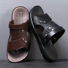Men's Embossed Sandals Durable Non Slip Outdoor Slides Sandals