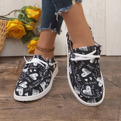 Heart & Letter Pattern Skate Shoes for Women