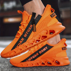 Men's Lace Up Knit Sneakers With Zipper Casual Walking Shoes