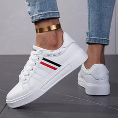 Stripes Pattern Faux Leather Waterproof Skate Shoes Casual Flat Sneakers