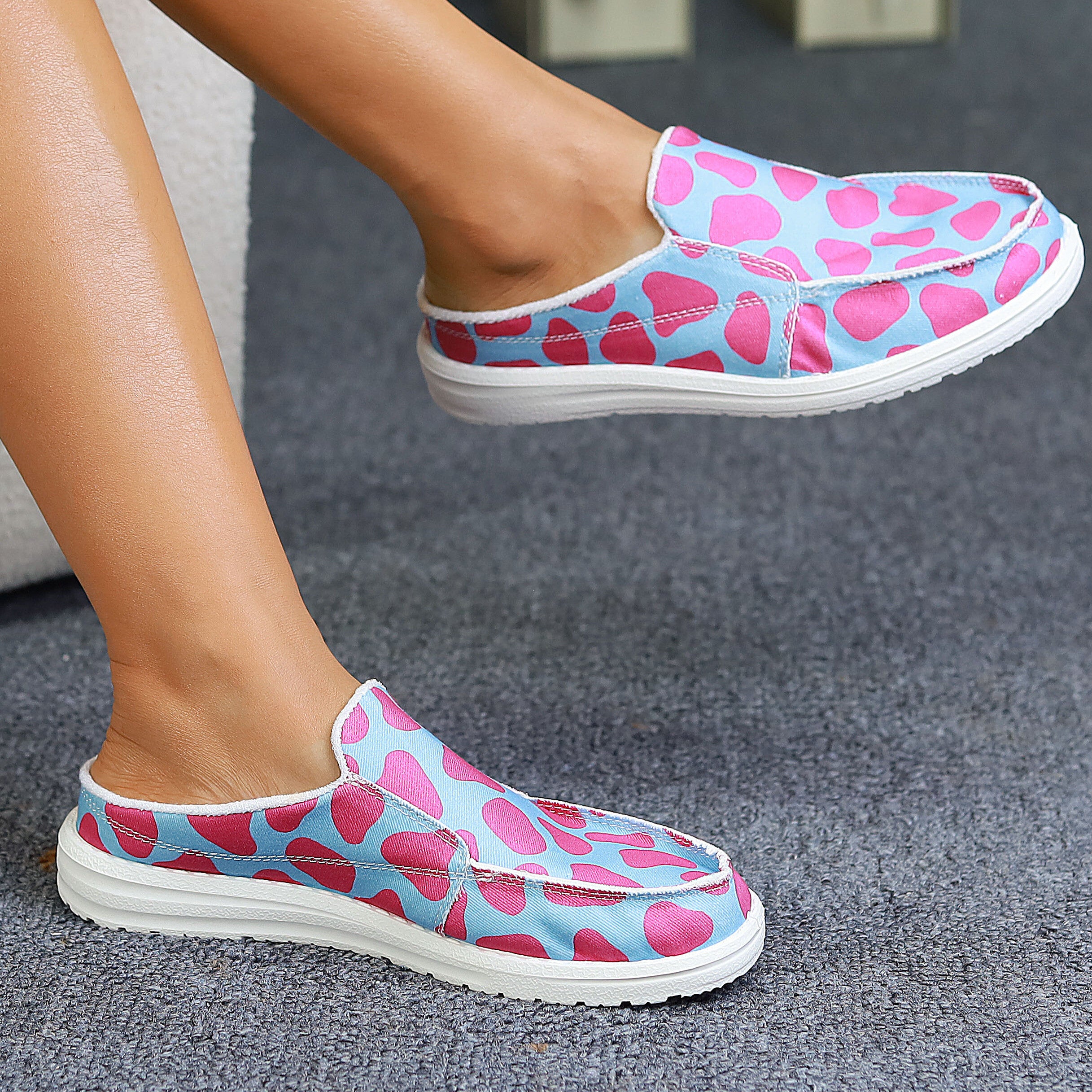 Pink Spot Flat Mules Sneakers Slip-On Canvas Shoes