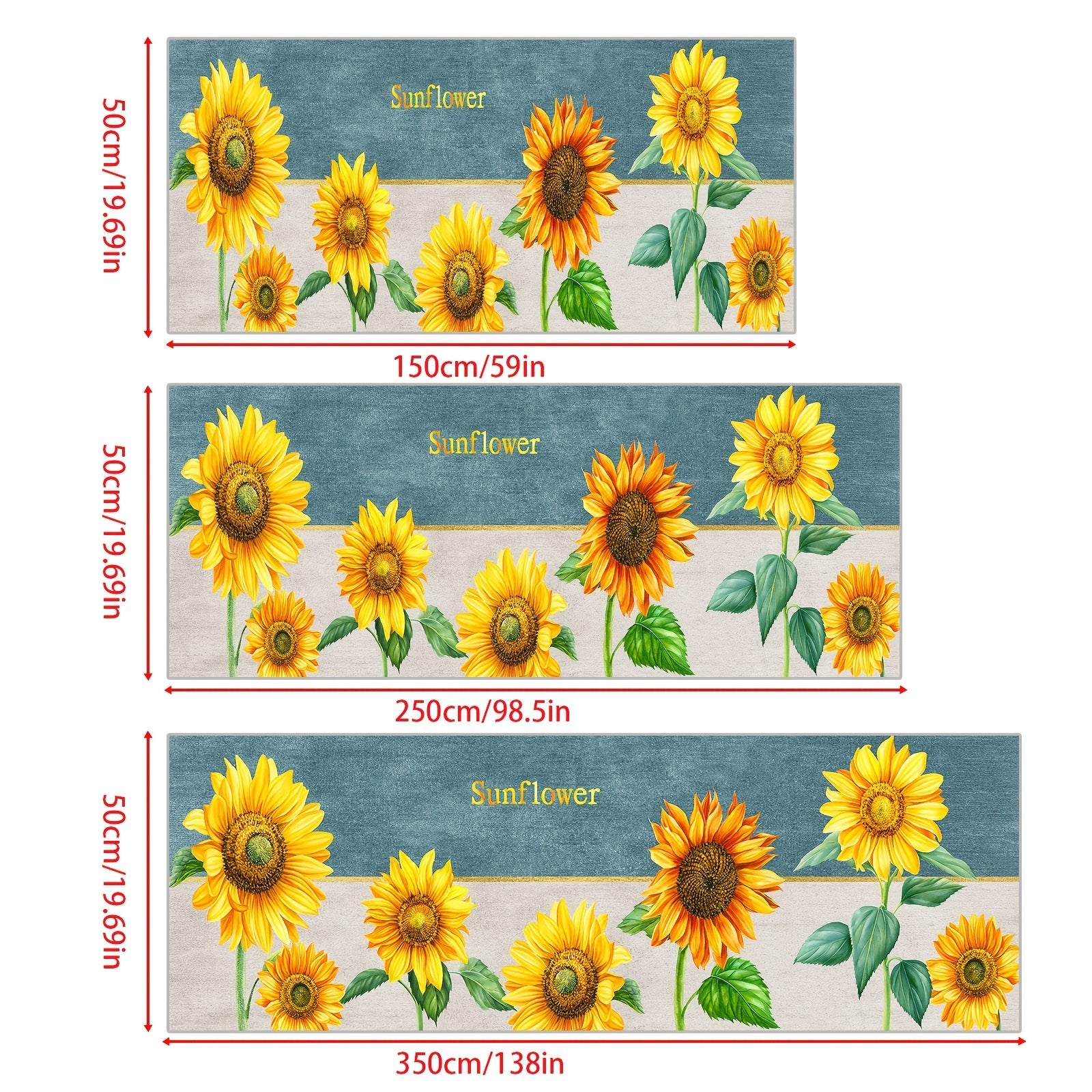 Sunflower Pattern Area Rug Non-Slip Long Carpet for Home Decor