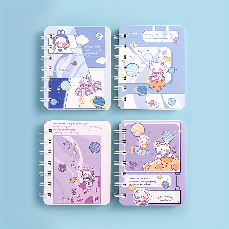 4pcs Cartoon Coil Notebook 80 Sheets Each Portable Notepad Horizontal Line