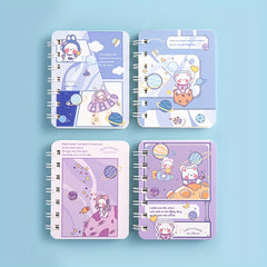 4pcs Cartoon Coil Notebook 80 Sheets Each Portable Notepad Horizontal Line
