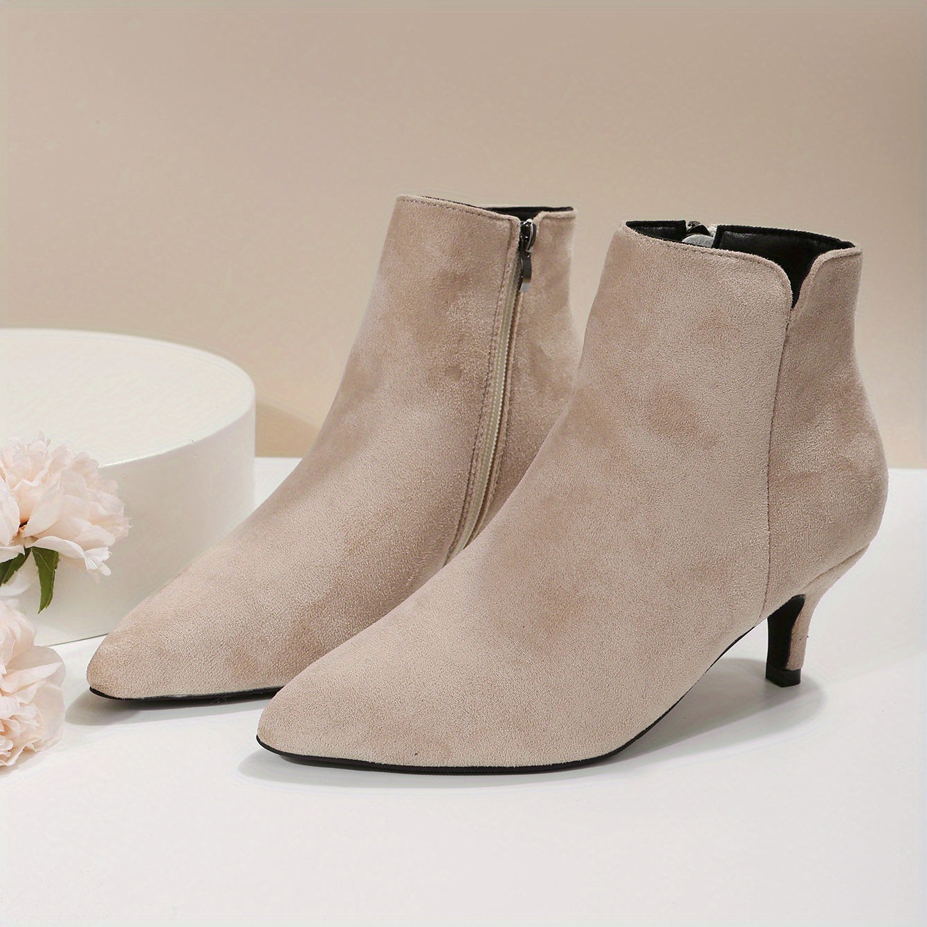 Women's Kitten Heel Ankle Boots Side Zip Comfortable Short Booties