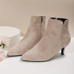 Women's Kitten Heel Ankle Boots Side Zip Comfortable Short Booties