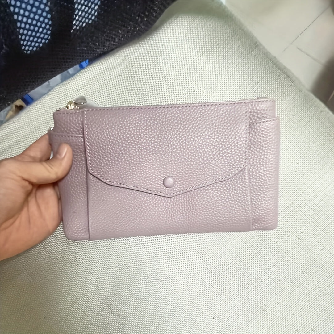 Leather Women's Clutch Bag with Zipper Closure & Wristlet