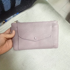 Leather Women's Clutch Bag with Zipper Closure & Wristlet