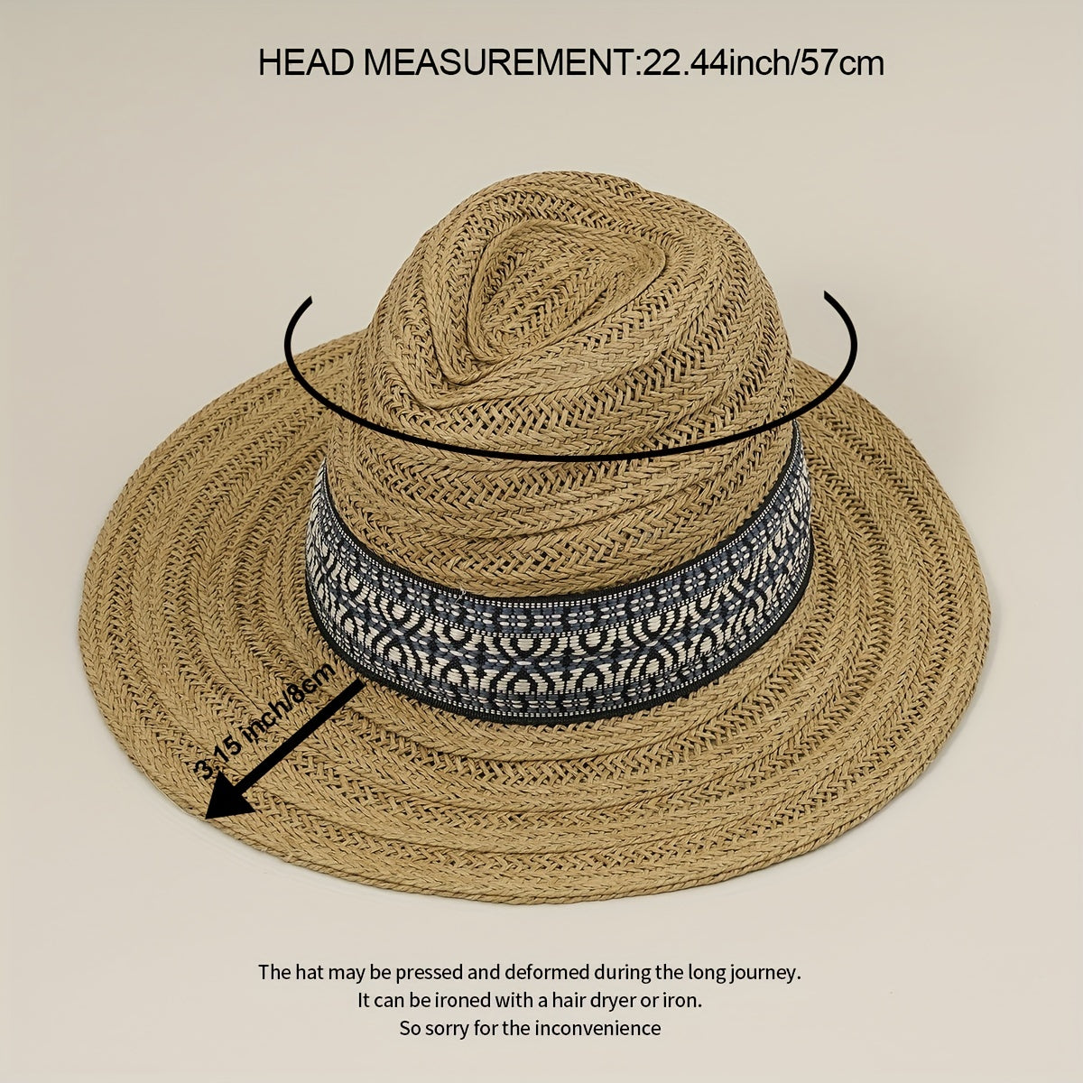Drawstring Woven Cowboy Hat Spring Autumn Sun Protection Jazz Straw Hat