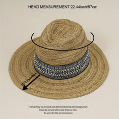 Drawstring Woven Cowboy Hat Spring Autumn Sun Protection Jazz Straw Hat