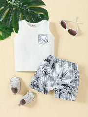 Baby Girls Leaf Print Tank Top & Shorts Set for Summer Beach