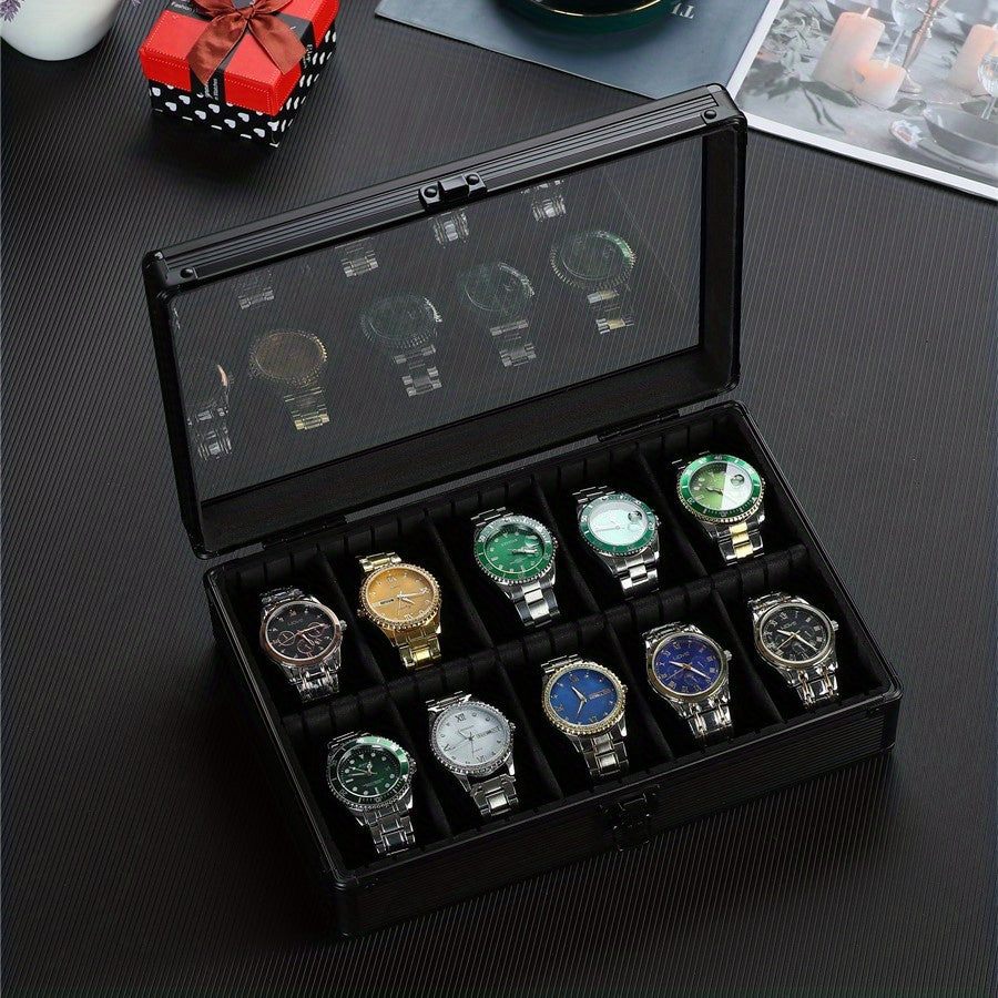 Watch Storage Box Display HD Glass Cover Soft Pillow Aluminum Alloy Jewelry Box