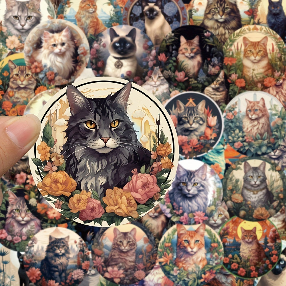 50pcs Cartoon Cat Series Waterproof Stickers for DIY Creative Projects